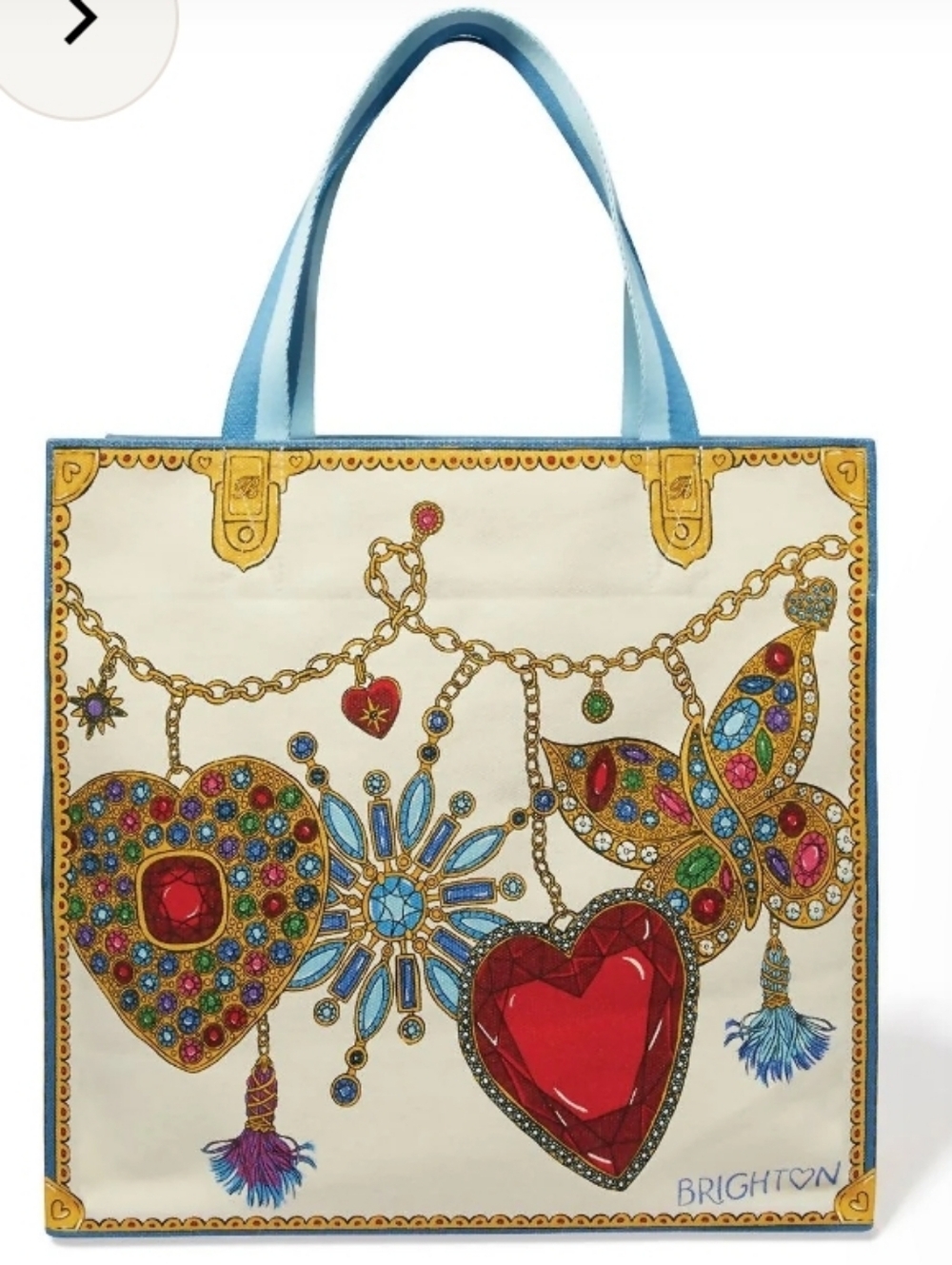 Brighton Glittering Love Canvas Tote Bag Jeweled Large Chain Butterfly Tessels